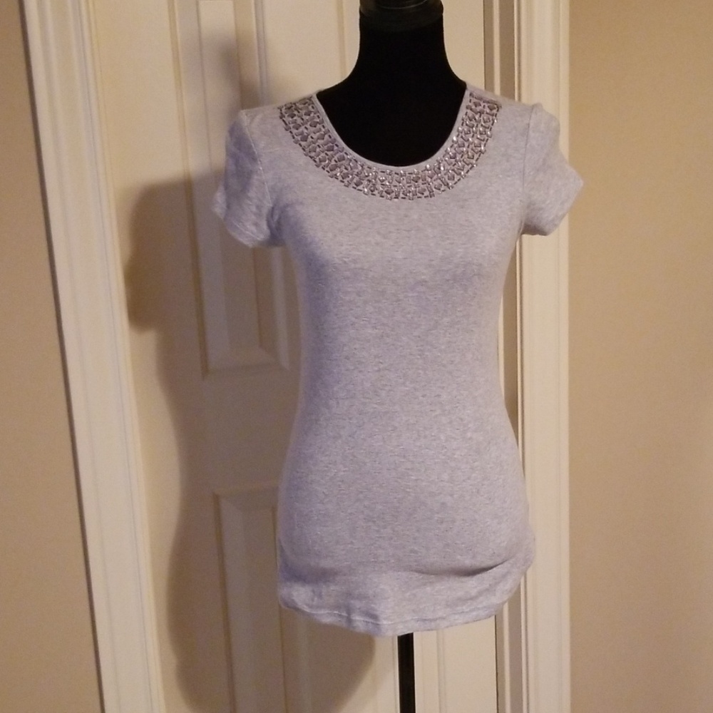 Gray top with embellished collar